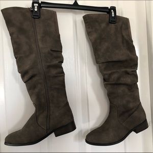 Girls Faux-Suede Slouch Riding Boots Toupe Size 4